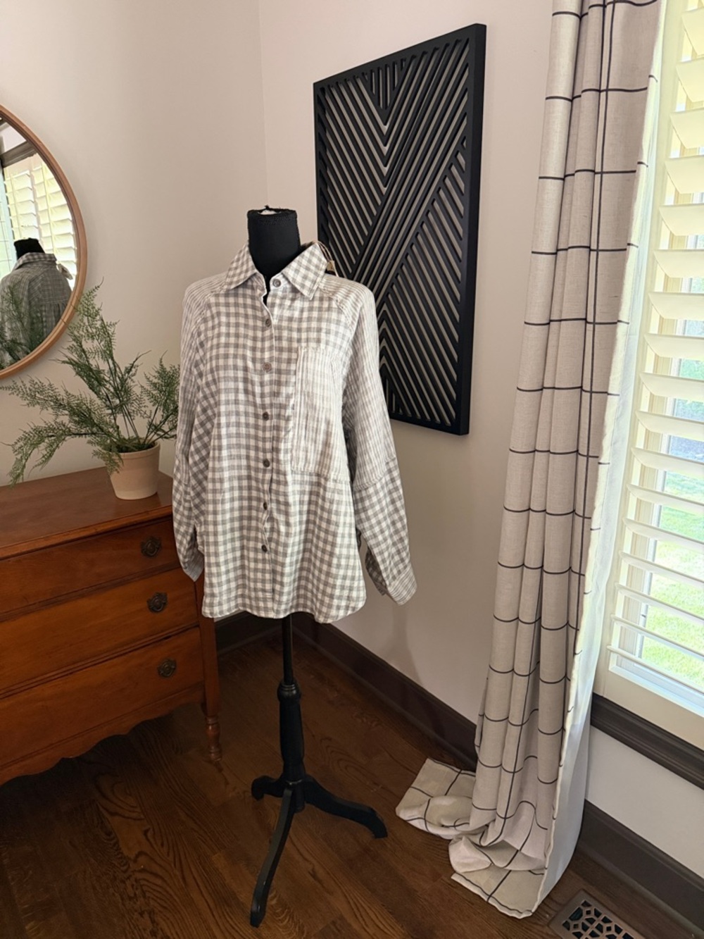 Easel mixed grey check oversized button down medium